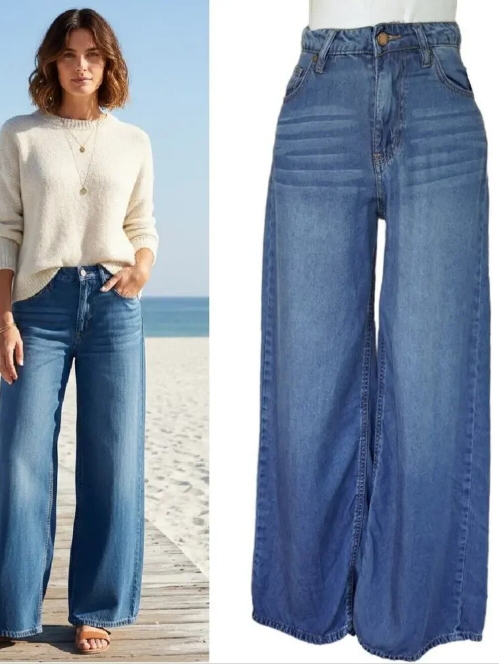 OAT New York High Rise Baggy Wide Leg Palazzo Relaxed Ultra Soft Lyocell Jeans